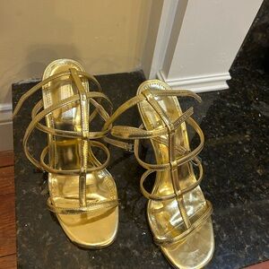 Larroude Gold Strappy Heels